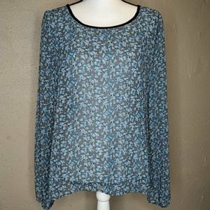 Eyelash Couture Sheer Blue Floral Blouse XL